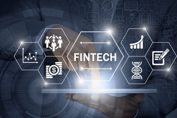 Fintech, financial technology, components displays